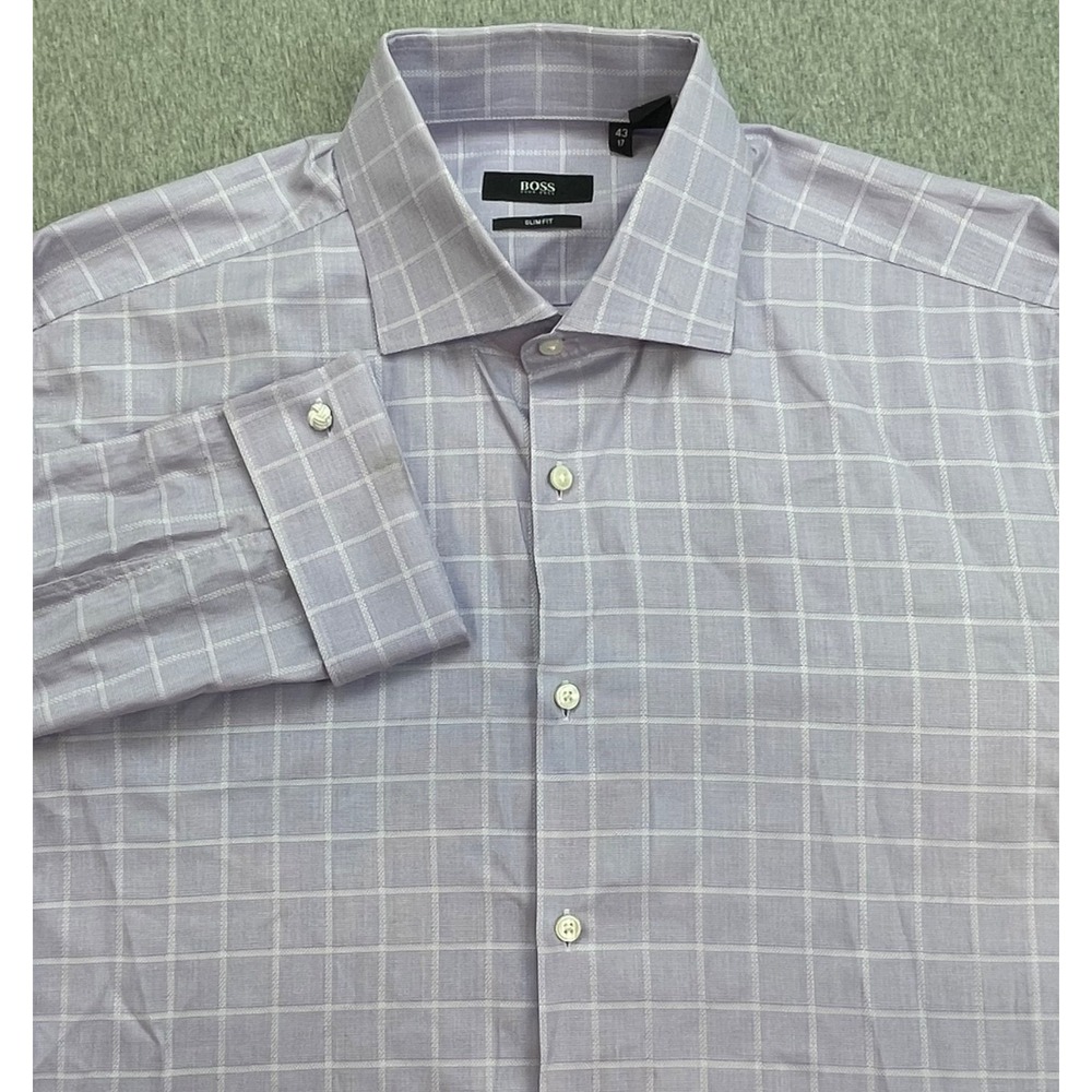 Hugo Boss Shirt Mens 17 Check 100% Cotton French Cuff Button Up
